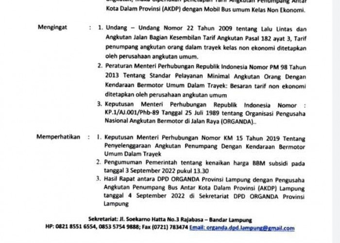 Organda Tetapkan Harga Baru Bus AKDP Non Ekonomi yang Naik Hingga di 20 Persen, Ini Rinciannya