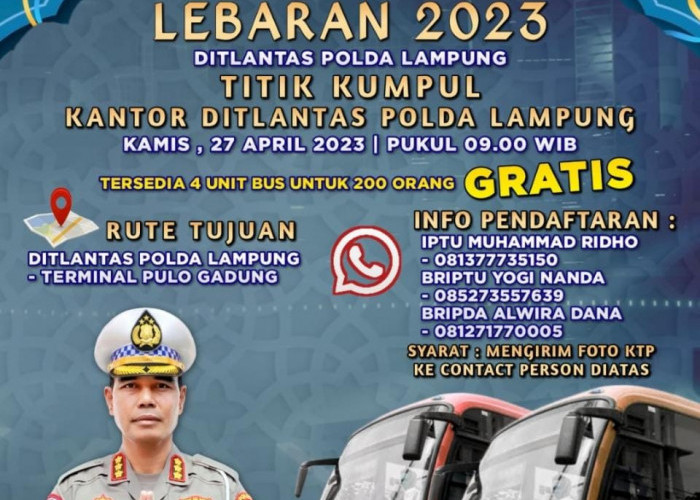 Kuota Terbatas! Info Pulang Gratis, Hubungi Ditlantas Polda Lampung 