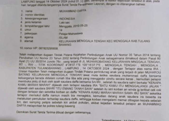 Cekcok Berujung Penganiayaan, Warga Tulang Bawang Laporkan Tetangga ke Polisi