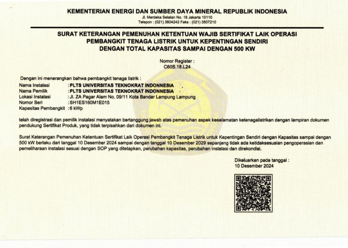 Akhirnya Teknokrat Kantongi Izin Pemasangan Sistem PLTS 