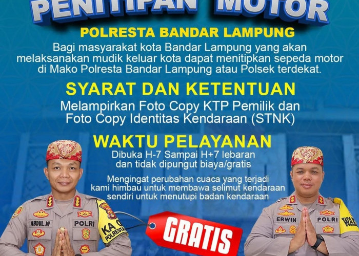 Selama Mudik Lebaran 2024, Polresta Bandar Lampung Buka Layanan Penitipan Motor 