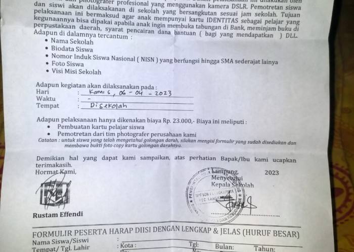 Beredar Surat Permohonan Persetujuan Pembuatan Kartu Pelajar SD, Dinas Tegaskan Tak Boleh Ada Pungutan