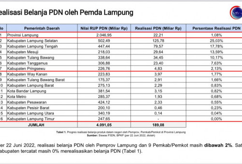 Tanggamus Urutan Ke-5 Realisasi Belanja PDN