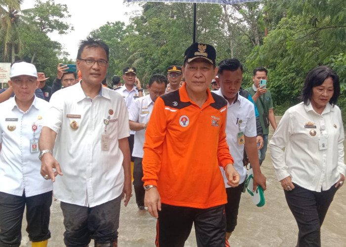 Tinjau Banjir Jalinsum, Begini Pesan Pj Bupati Tulang Bawang