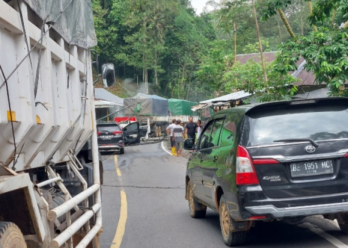 Dua Tiang Listrik Diruas Jalan Liwa Krui Roboh, Arus Lalulintas Tersendat