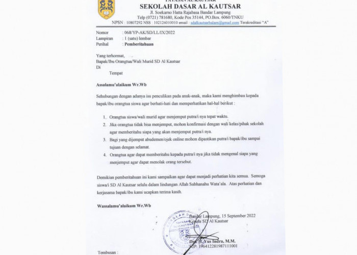 Antisipasi Penculikan, Sekolah Ini Kirim Pemberitahuan Kepada Orang Tua, Isinya 