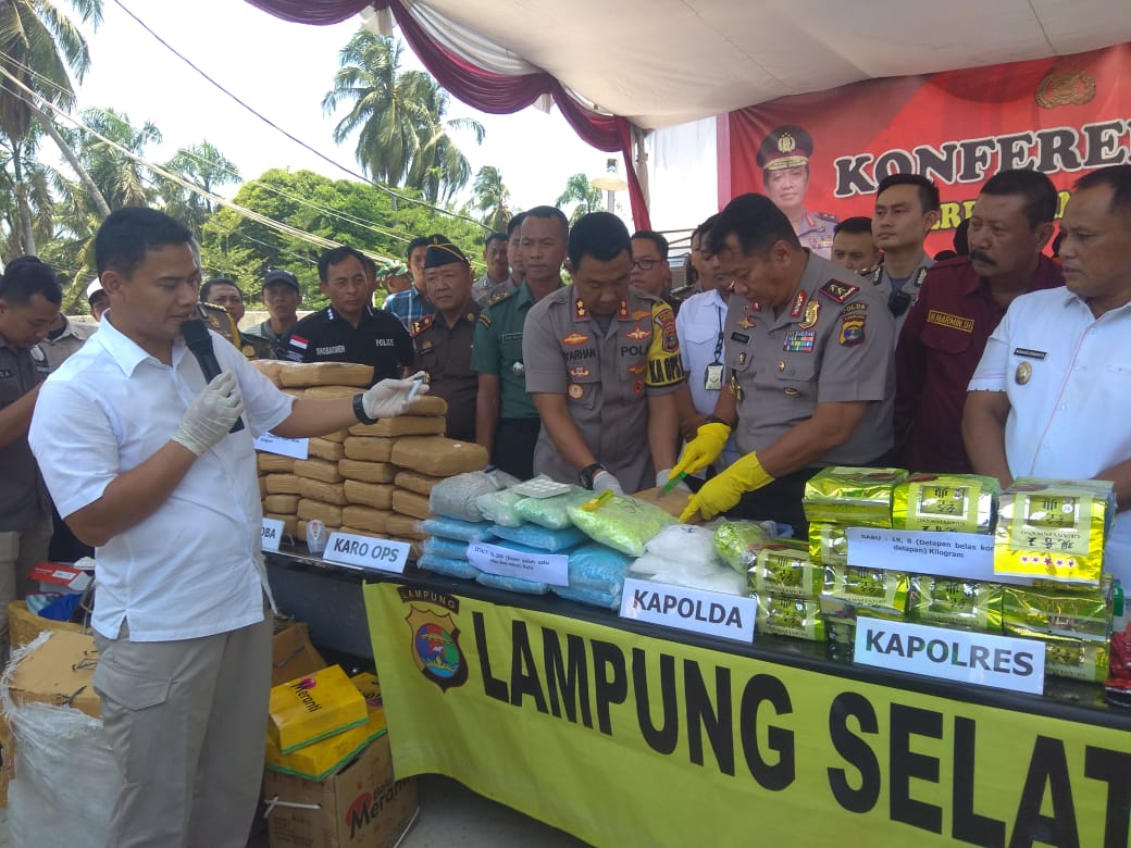 18 Kg Sabu,117 Kg Ganja dan 1,3 Kg Opium Tiongkok Disita Polres Lamsel