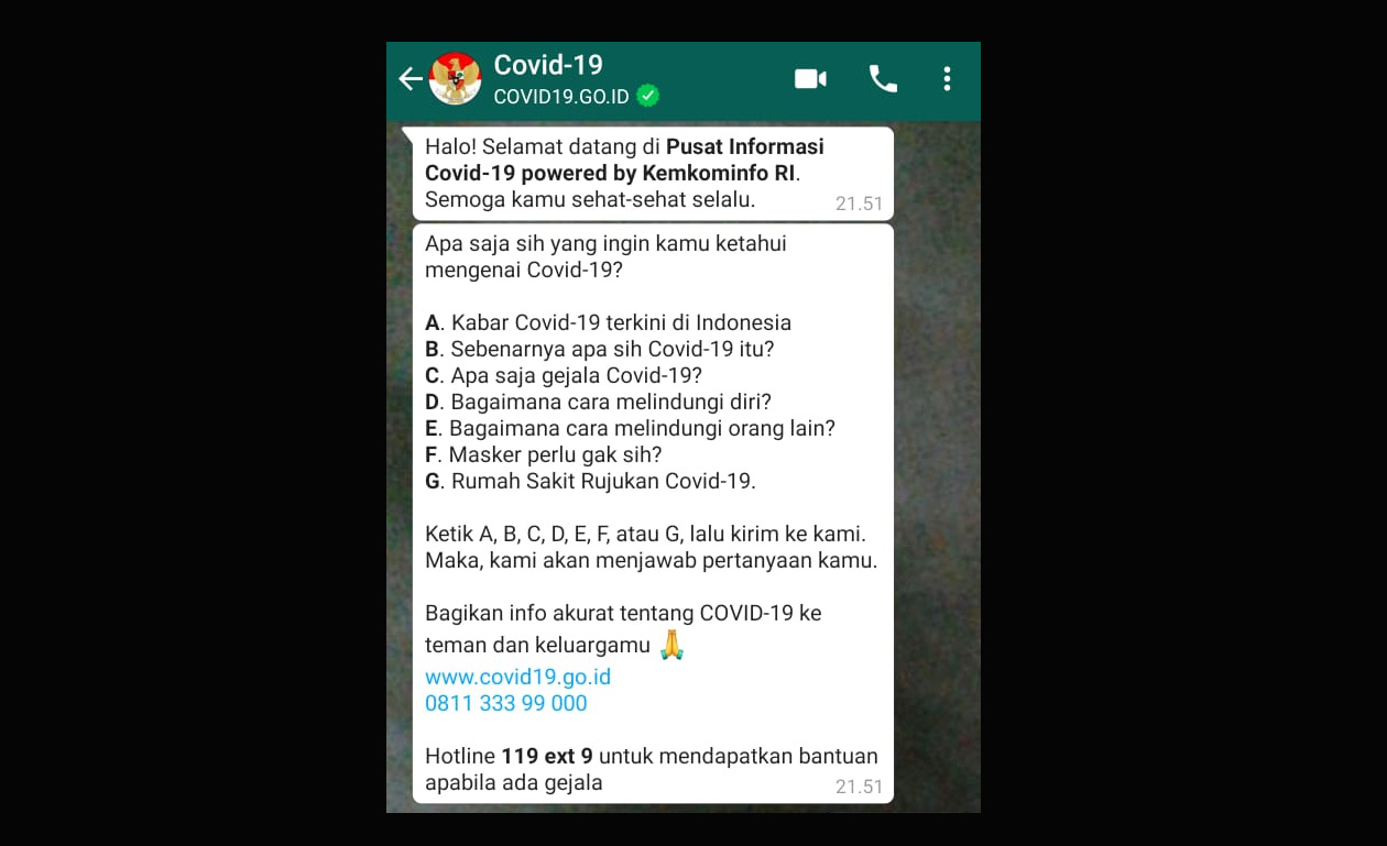 Ingin Tahu Seputar Corona? Coba Chatbot WhatsApp Covid-19