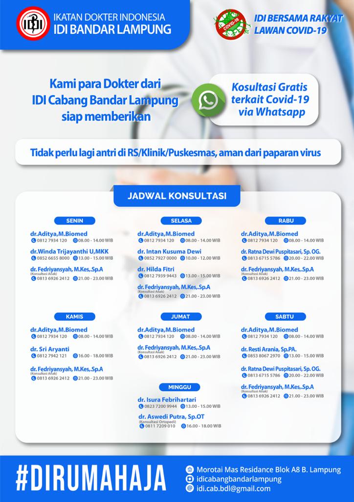 Tanya Soal Covid-19, WA ke IDI Bandarlampung, Gratis!