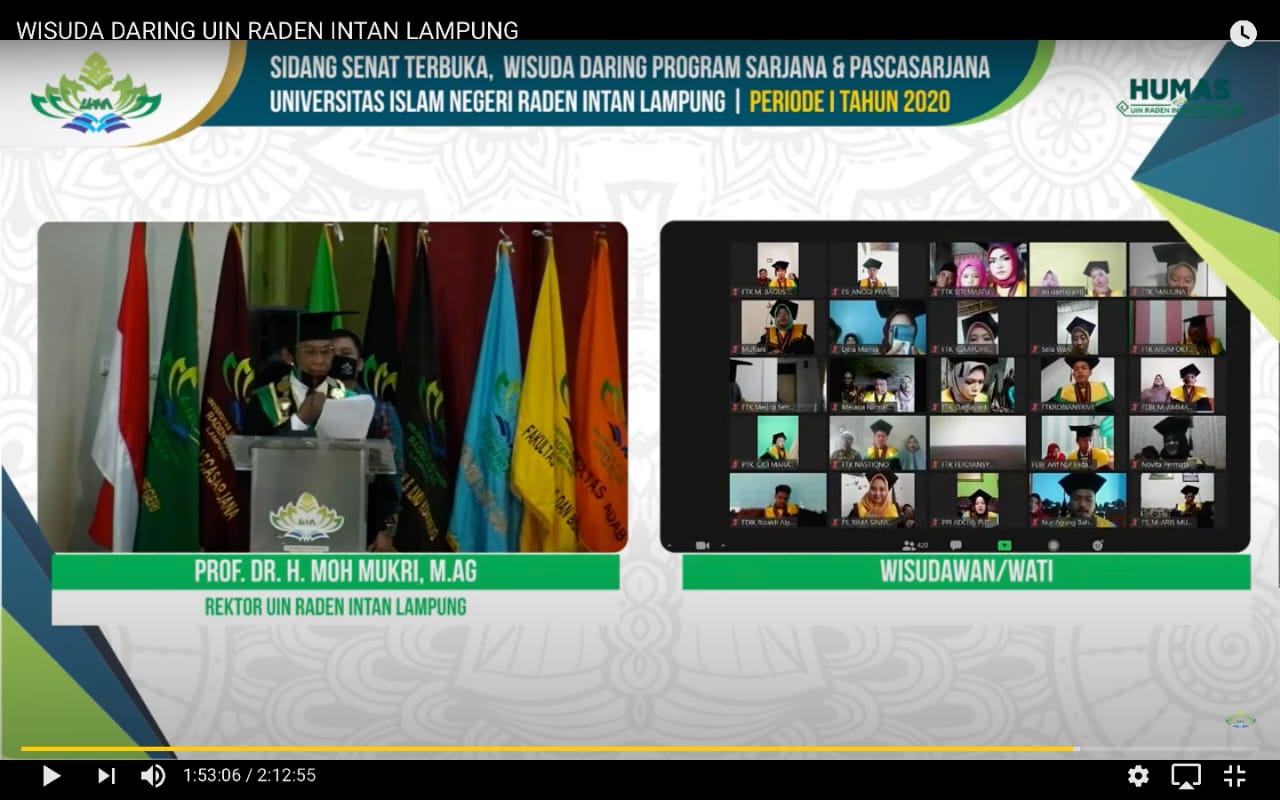 Penuh Khidmat, Wisuda Daring UIN Raden Intan Berjalan Lancar