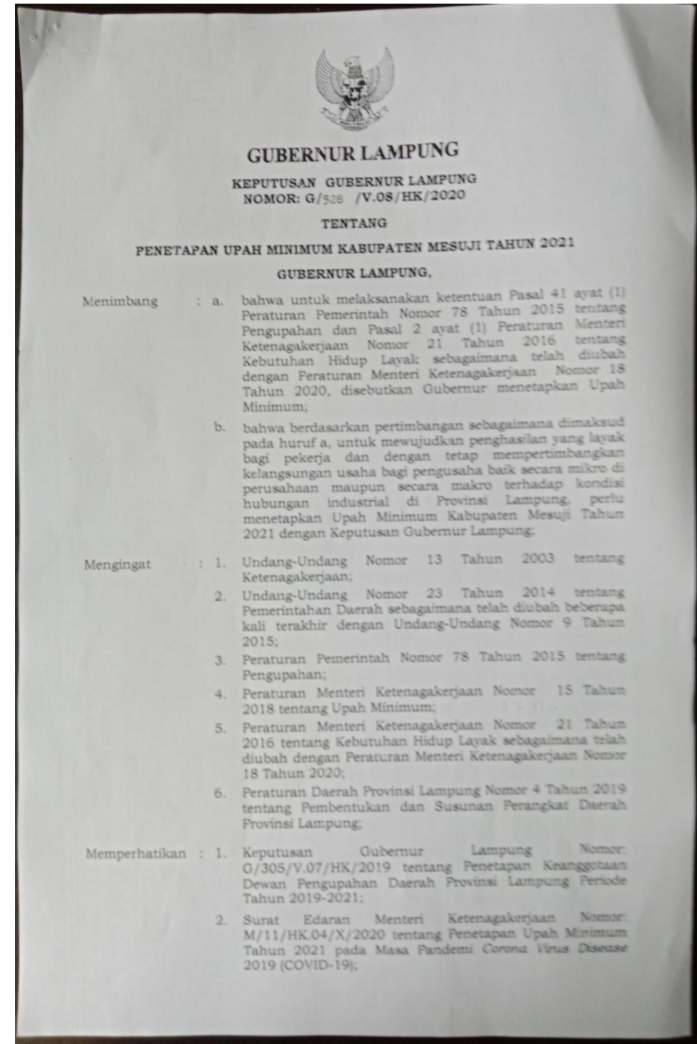 Fix, Ini Jumlah UMK Kabupaten Mesuji Tahun 2021