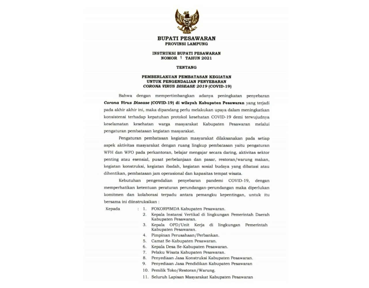 Instruksi Bupati, Warung Hingga Toko Harus Tutup Pukul 22.00 WIB!
