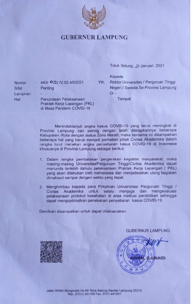 Sebut Belum Dapat Surat Gugus Tugas Covid-19 Lampung, Unila Tetap Gelar KKN Tatap Muka