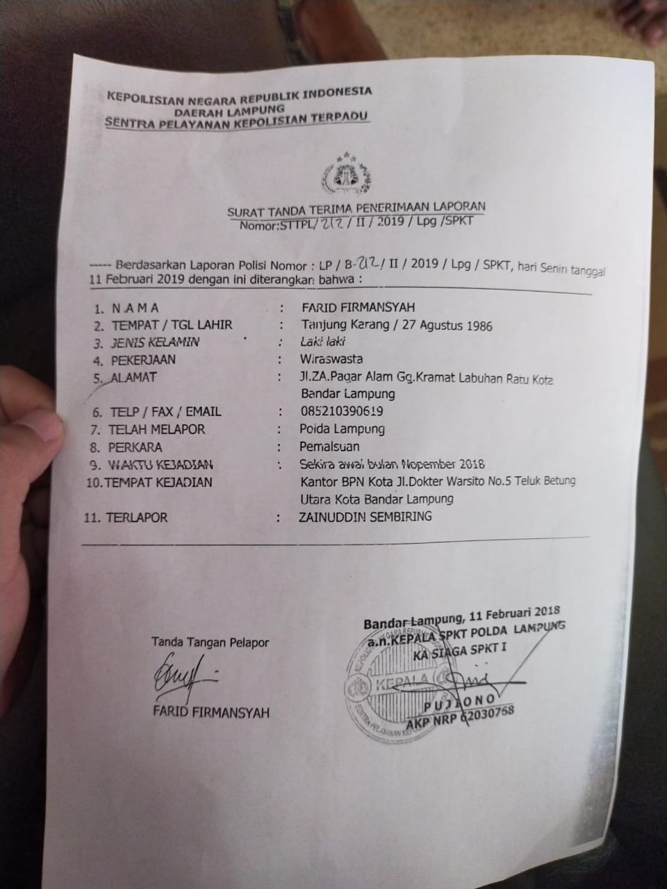 Duh, Warga Ini Mengeluh Dua Tahun Laporan Mandek di Polda Lampung