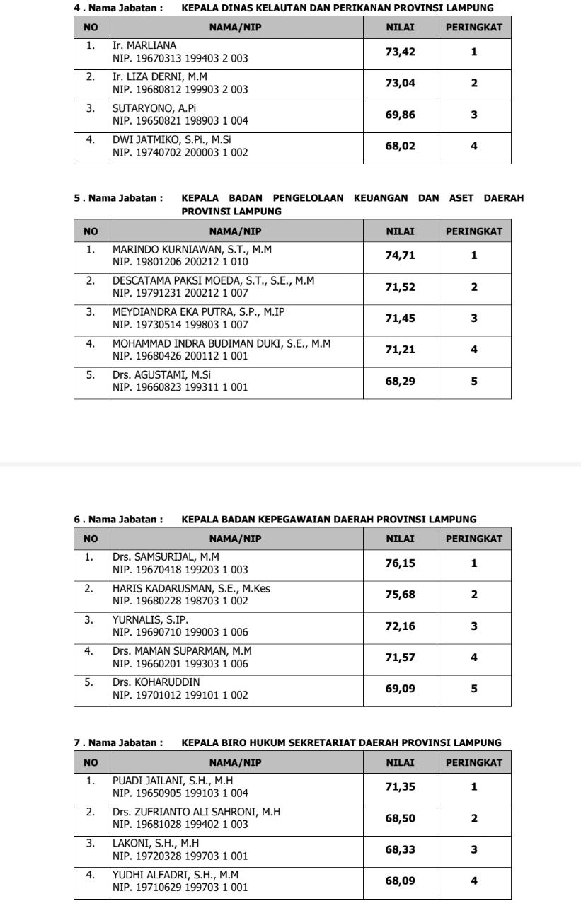 Pemprov Rilis Hasil Seleksi Uji Kopetensi JPTP, Ini Nama-namanya