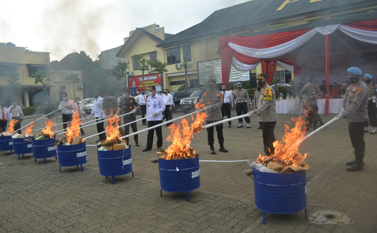 Polda Lampung Musnahkan Ratusan 53 Kg Sabu dan 150 Kilogram Ganja