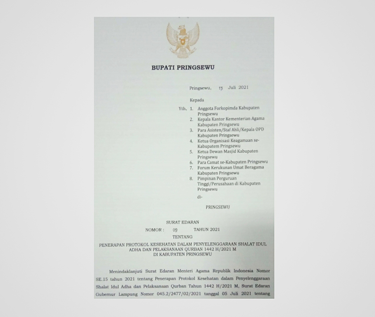 Imbauan! Salat Idul Adha di Rumah Saja