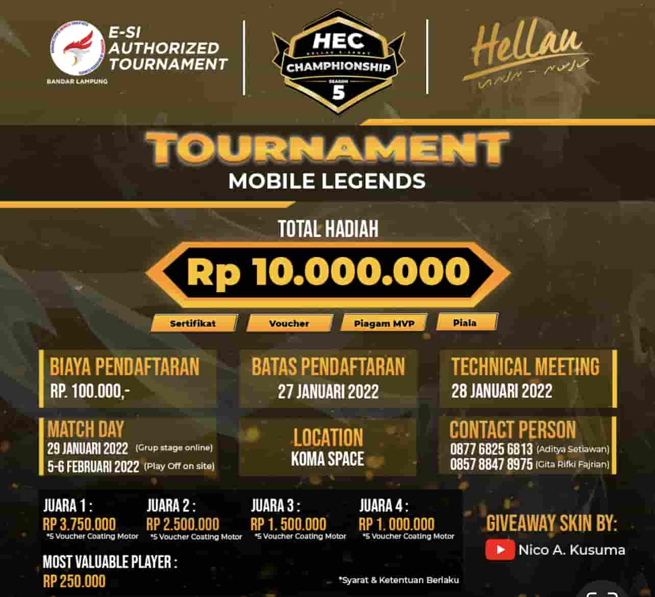 ESI Bandarlampung Adakan Turnamen Mobile Legends, Hadiahnya Cukup Fantastis